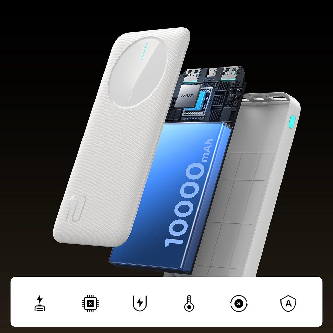 Powerbank Joyroom – 10 000 mAh, 2,4A, 2x USB-A, 1x USB-C - Blanc
