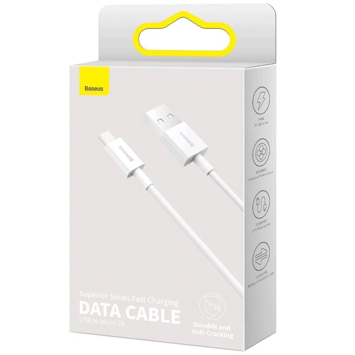 Câble de données et de charge rapide Baseus Superior MicroUSB 2A - 2m - Blanc