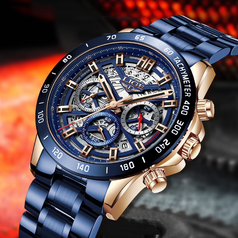 Montre LIGE SE-14654 - Bleue / Dorée