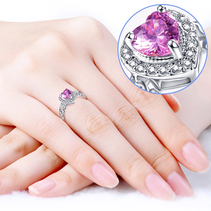 Bague Cœur en Cristal - Rose / 57mm