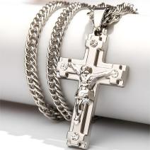 Chaîne avec Croix CR-38721 - Argentée / 60cm