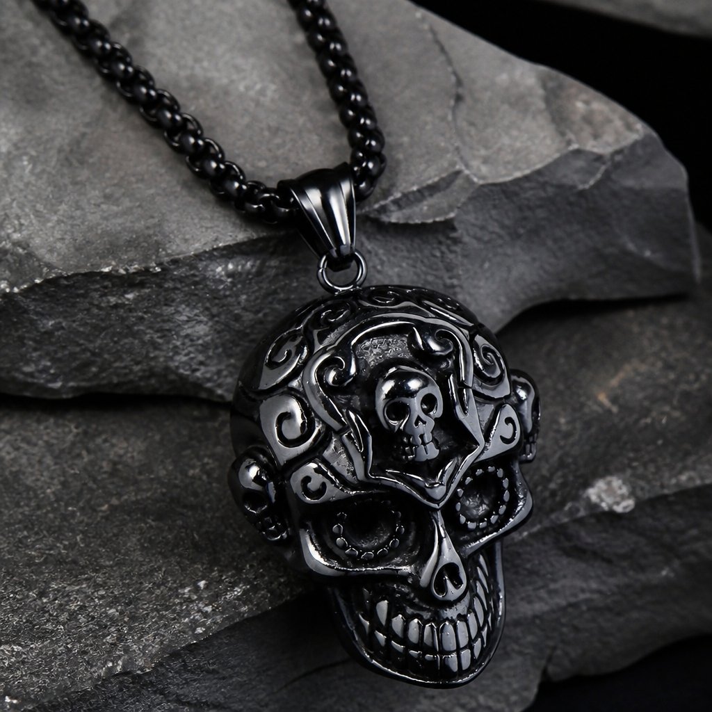 Collier pour homme Crâne - Noir
