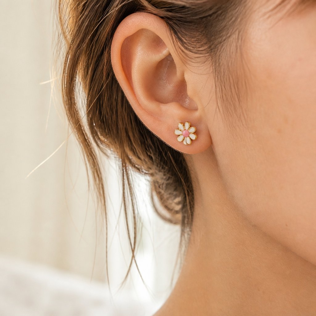 Boucle d'oreille Flower - Doré / Blanc